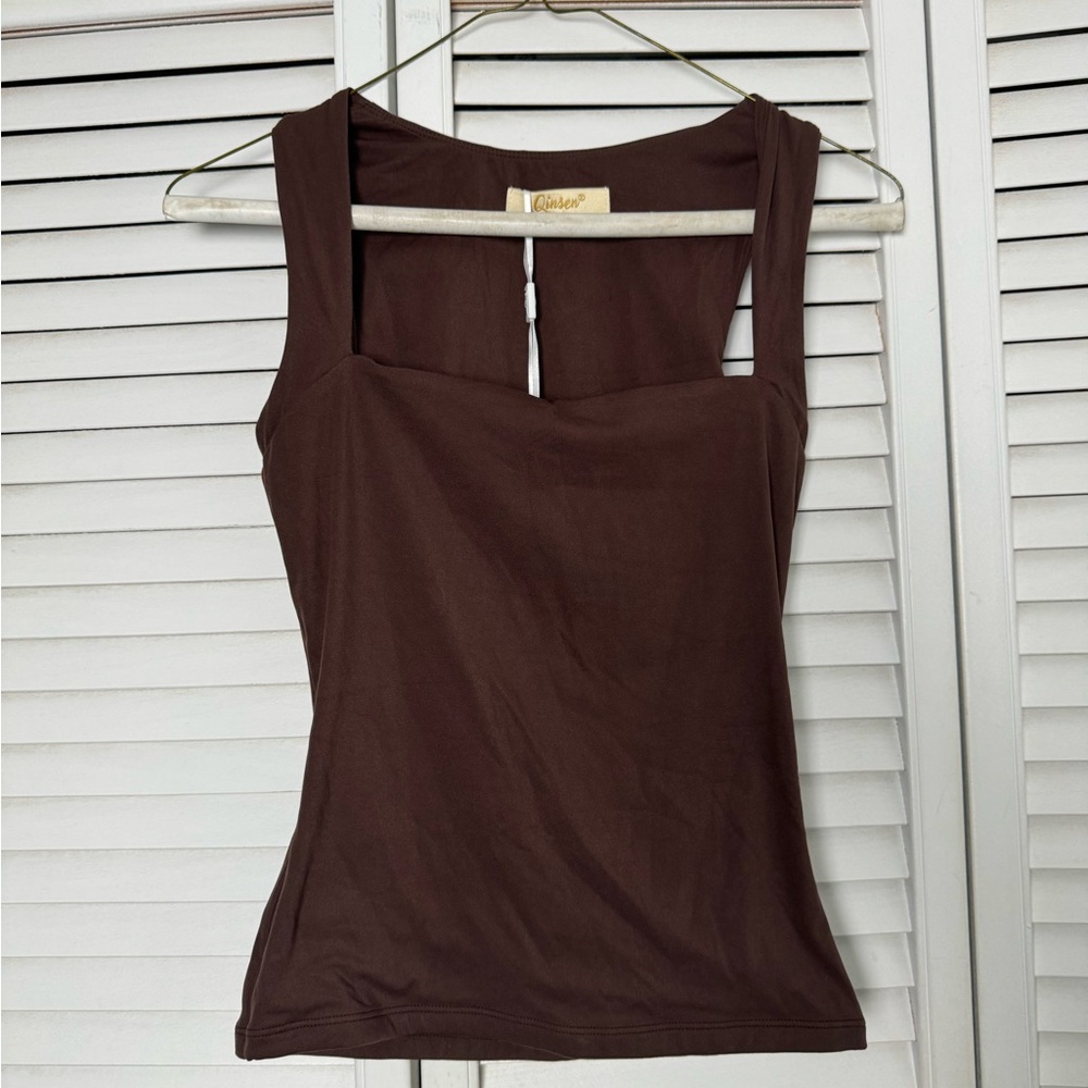 Qinsen Women’s Size Small Brown Tank Top